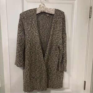 J.Jill Black/White/Brown Marled Knit Open Front Cardigan-Cotton Blend-3/4 Sleeve